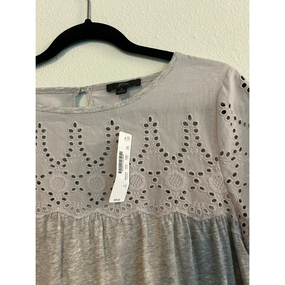 NWT J. Crew Eyelet Top in vintage 100% cotton relaxed T- shirt blouse size S